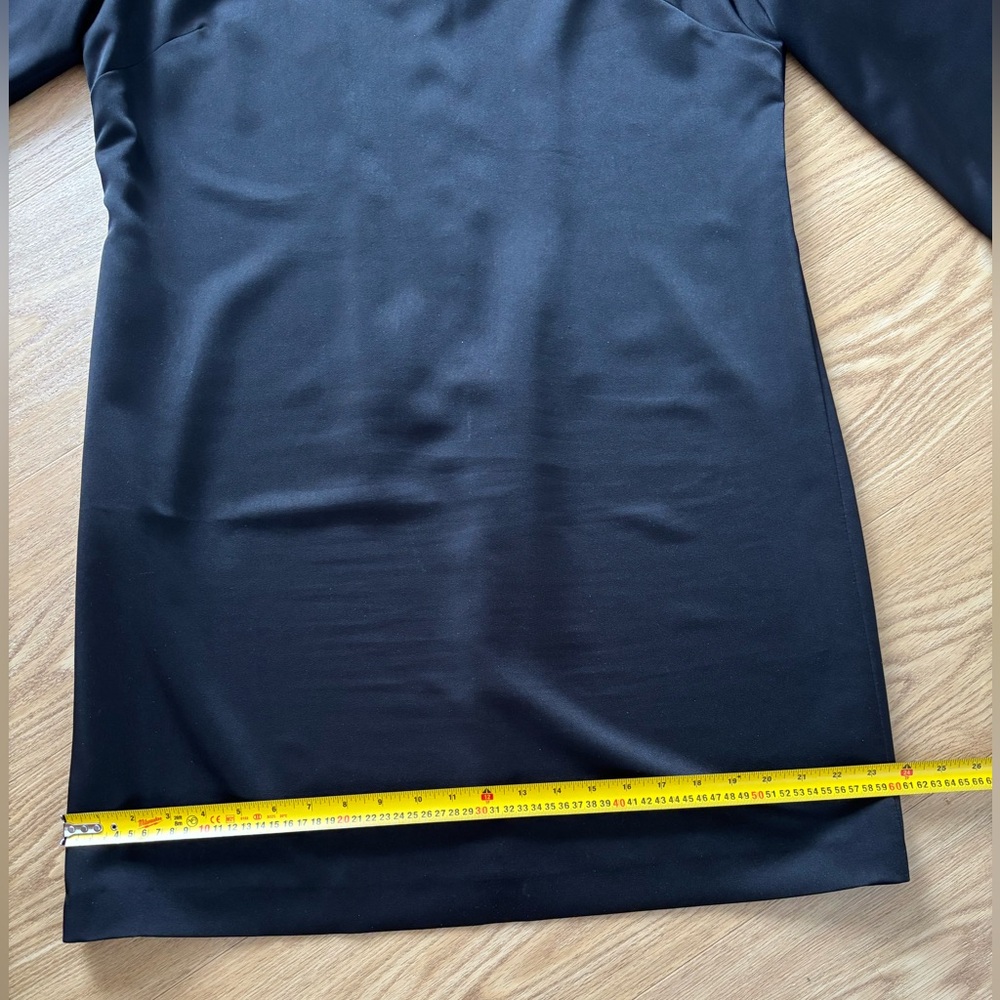 Handmade Black Midi Dress XL XXL Minimalist Wedding Guest Office Preppy Satin - Picture 7 of 11